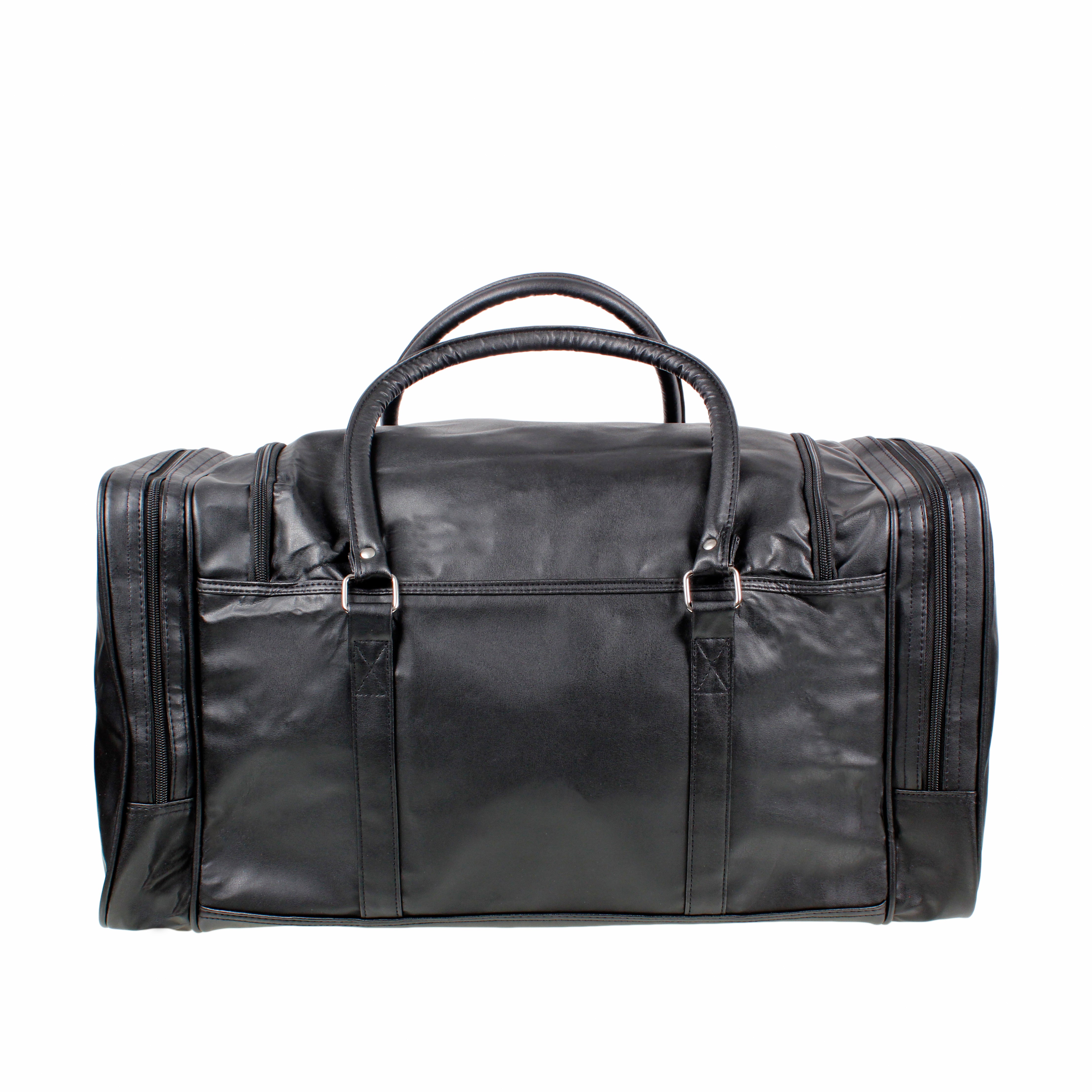 Travel Bag Holdall Black Leatherette Weekend Holiday Overnight Gym Duffel